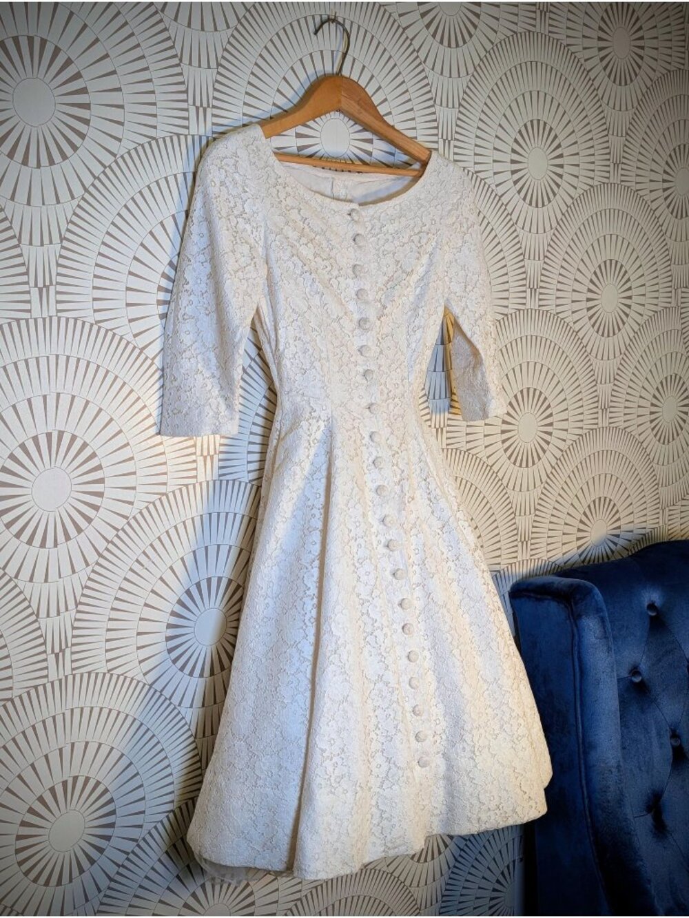 1950s Lace Wedding Dress | Mid-Century Tea Length Bridal Gown | Women's Size XXS